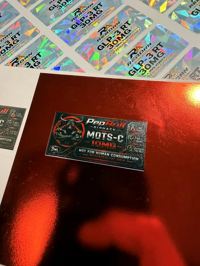 Holo labels on red