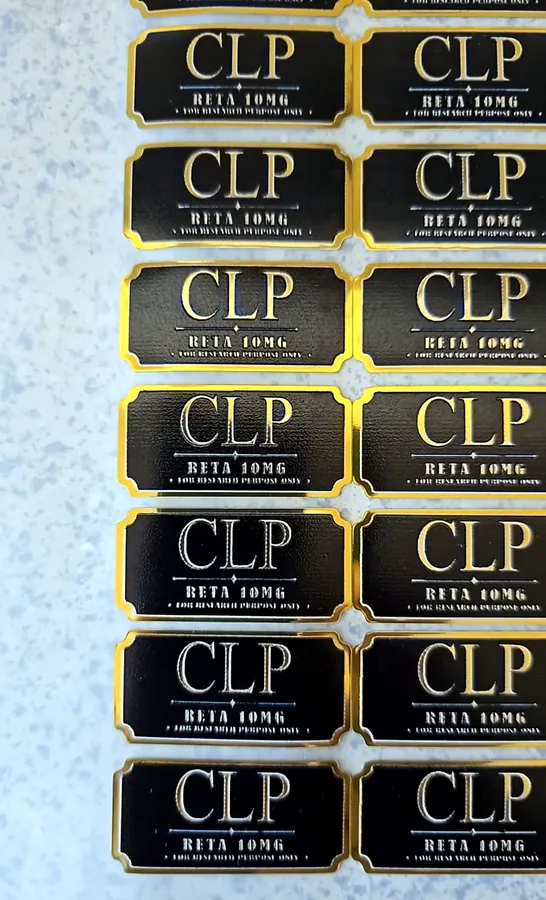 CLP gold-border labels