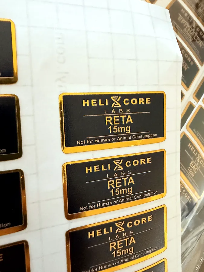Helixcore gold-border RETA labels