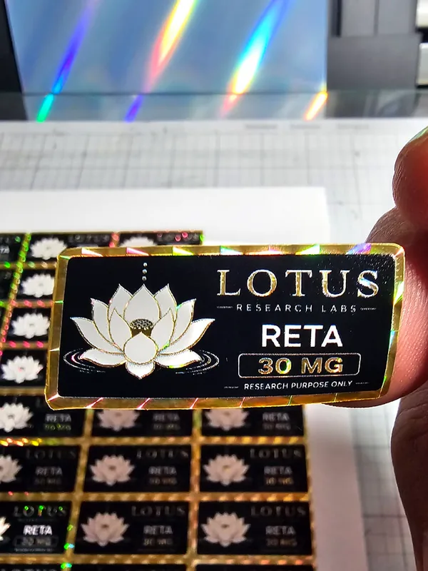 Lotus black and gold UV printed label